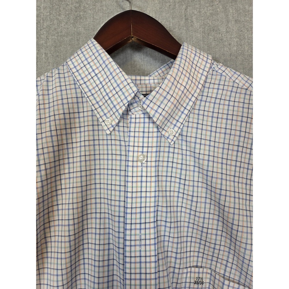 IZOD All Over Stretch Dress Shirt Mens 17.5 TALL FIT 35/36 Blue Check Office NEW